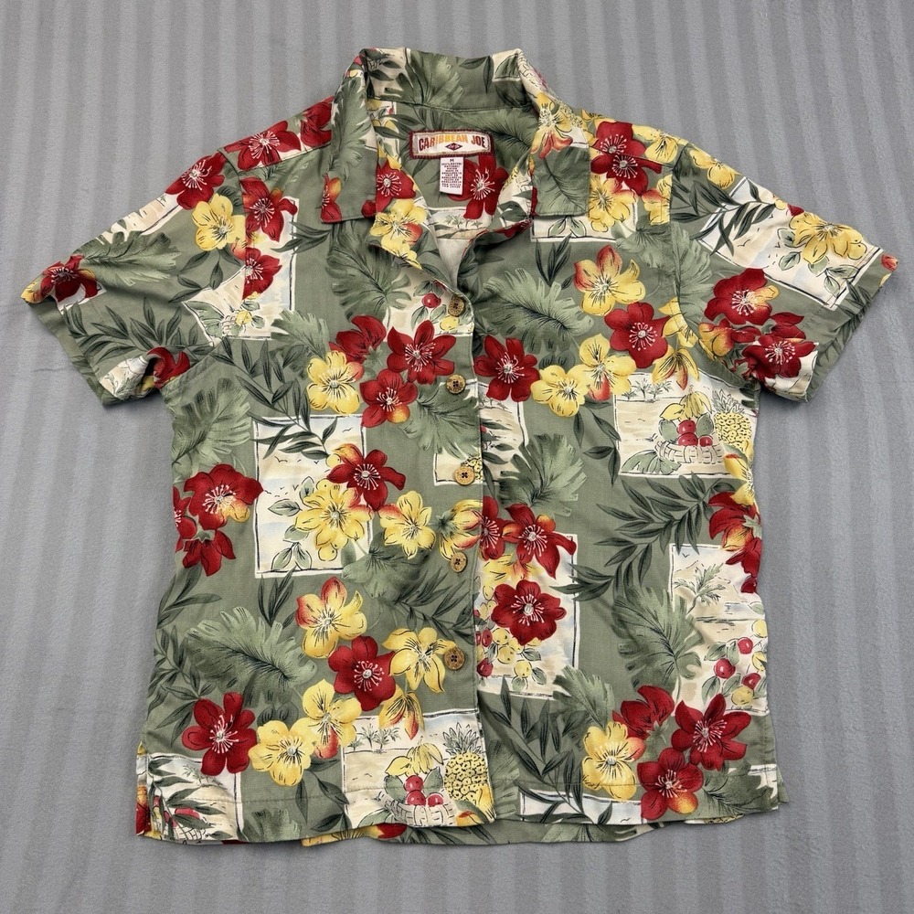 Caribbean Joe Kids Hawaiian Shirt Size Medium Floral Pattern Short Sleeve Button